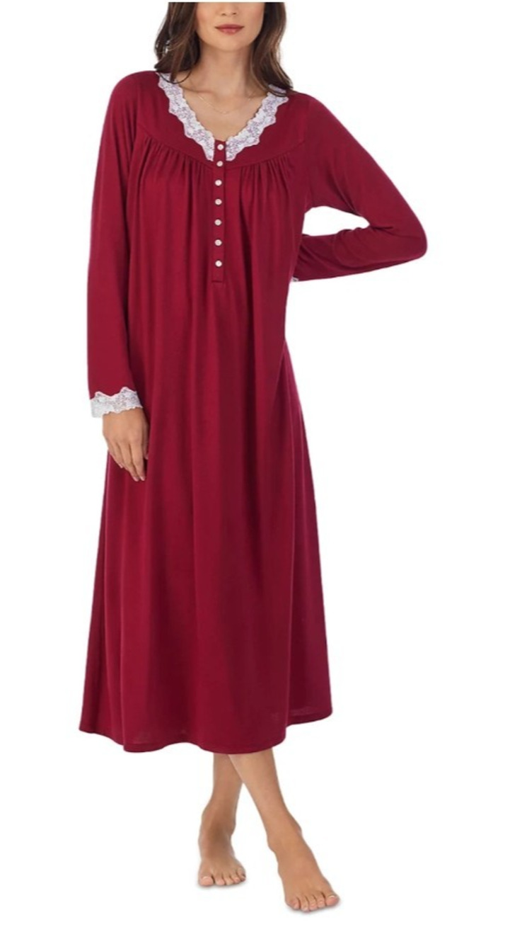 NWT Eileen West Claret Berry Red Knit Long Sleeve Ballet Nightgown XL Pockets